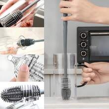 5 piezas Cepillo de botellas de silicona de mango largo - Material de goma, cerdas suaves, limpieza profunda, apto para botellas de agua, tazas de café, biberones - Herramienta de limpieza duradera y sin rayones para la cocina, el baño, la sala de estar, el dormitorio y el exterior