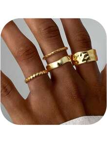 Milacolato Stackable Chunky Gold Rings For Women Non Tarnish Dainty 14K Gold Plated Stacking Thumb Rings Set  Gold Wedding Band Ring Size 5-11 - Multicolor - View 1