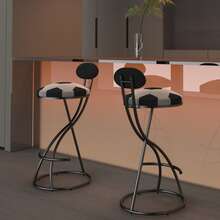 MoolSun 29 Inch Bar Stool Set - Counter Height Stool, Velvet Counter Stool, High Stool With Backrest And Metal Legs, Medieval Modern Bar Chair For Kitchen Island, Dining Room Chair - B-黑色(足球印花坐凳) - 查看 3