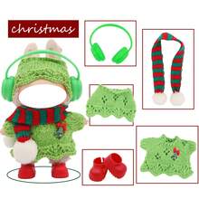 Weihnachtsthematisches Cut Out gestricktes Pullover-Set, kombiniert mit Schal, Kopfhörern, Schuhen, für LABUBU, Halloween, Weihnachten, Feiertage, Geburtstagsgeschenk (ohne Plüschpuppe)