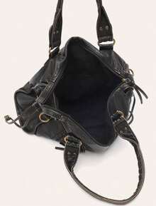 Retro Casual Cool Street Style Soft Brush Off Washed PU Vegan Leather Zipper Closure Zip Pockets Braid Decor Large Capacity Fits 13' Laptop Tote Adjustable Long Strap Cross Body Shoulder Bag Women Daily College Commute Travel Versatile, Y2k Bag, Gothic Punk Bag For Women, 2000s Fashion Style Bag For Women, Vintage Bag For Women, New Fashionable Big Bags For Women, New Arrival Tote Bags For Woman - Đồng - Xem 5