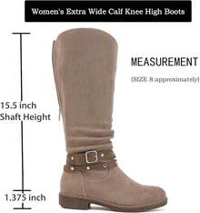 Women's Wide Calf Knee High Boots, Plus Size Slouchy Knee-High Boots, Fashionable Boots - 米色1030 - 查看 2
