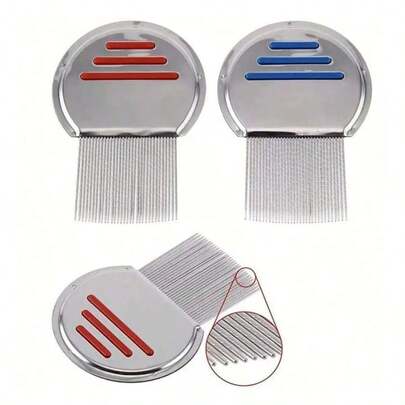 Conjunto de 3 pentes para piolhos de cores aleatórias, tratamento contra piolhos, pente profissional de aço inoxidável para piolhos e lêndeas embalado individualmente, ponta redonda para remover ovos, confortável