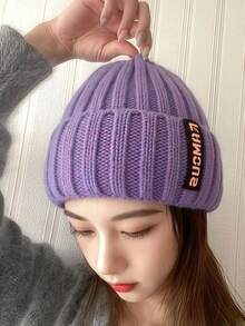 1pc Women's Winter Knit Hat, Korean Style Fashion Long Brim Beanie, Warm Ear Protection Headwrap Cuffed Knitted Cap - Multicolor - View 7