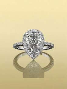 1 件优雅女士戒指，镶嵌铜锆石，1 克拉梨形结婚戒指，铂金女士订婚戒指 - 銀色 - 查看 1