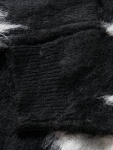 男士休闲宽松简约黑白绒毛图案圆领套头毛衣，轻薄长袖针织衫，男士礼物