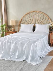 3/4pcs Satin Fitted Sheet Set, Bedding, Bed Sheets, Bed Cover, Silk Fitted Mattress Cover, Skin-Friendly And Comfortable Fitted Sheet For Bedroom, Solid Color Satin Bed Sheets, Deep Pocket Cooling Breathable Bedding, Soft And Silky Minimalism Style Bedding Sheet(1pc Fitted Sheet+1pc Flat Sheet+1/2pcs Pillowcases), - White - View 14