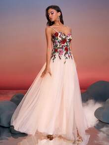 Vestido de noche largo con cintura alta y volantes para mujer de Anymoon - Champán - Ver 9