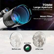 TAIMASI 150X High Light Monocular Astronomy Telescope, 70mm Aperture 300mm Refractor Telescope Portable, 3 Eyepiece & 3X Barlow Lens, For Star Nebular Viewing, Camping Nature Viewing, Education & Exploration | Multi-Coating, Wireless Remote, AZ Mount, Phone Adapter | Ideal Gift For Family, Friends, Adults, Astronomy Beginners, Christmas, Birthday Party - 白色 - 查看 7