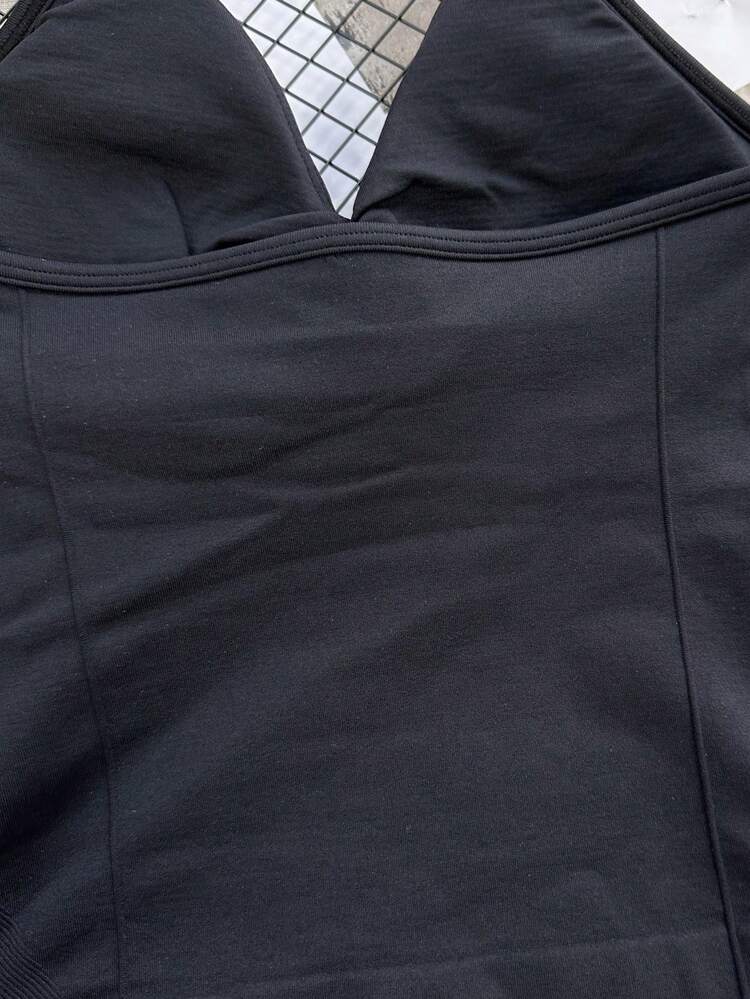 Top corto sin mangas de activewear para yoga de mujer, tanque de fitness elástico y transpirable para entrenamiento, negro de verano - Negro - Añade 6