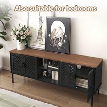 63'' TV Stands For Living Room, TV Console With 2-Layer Shelves, Modern Entertainment Center Television Stands With Storage, Wood Media Cabinet For Bedroom - màu đen - Xem 5