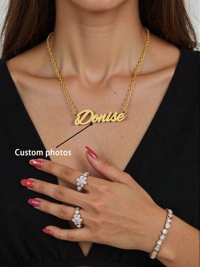 1pc Customized Pentagram Matte Engraved Name Necklace, Stainless Steel Wrapped Charm Pendant Necklace, Personalized Jewelry Gift For Her, Women, Girls, Couples, Family, Birthday, Christmas