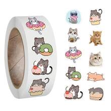 500Pcs Cat Stickers Roll Vinyl Stickers For Scrapbook Journaling Laptop Bumper Skateboard Water Bottles Computer Phone Cartoon Anime - Multicolor - View 7