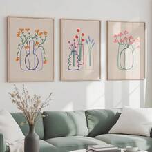 Frameless, 3 Pieces/Set Of Minimalist Lines, Plants, Flowers, Wall Art Decorative Paintings, Abstract Plant Flower Art Canvas Posters, Modern Prints, Room Decorative Hanging Paintings, Living Room Art Decorative Illustrations, Modern Home Wall Art Decorative Prints, Ideal Home Gift Creativity, Suitable For Living Room Study Bedroom Corridor Art Decorative Paintings