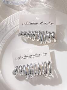 1/5/10 Pairs Women's Thick Silver Chain Twisted Open Hoop Earrings Set, Unique Geometric Shape Stud Earrings, Bohemian Vintage C-Shape Silver Earrings, Jewelry Party Fashion Accessories