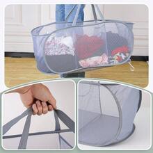 FACULX 2 Pack Pop Up Hampers For Laundry 3 Compartments Mesh Folding Laundry Basket Collapsible Mesh Laundry Hamper For Laundry Room Bathroom Room College Dorm Or Travel Grey And Black-HOME - 灰黑 - 查看 5