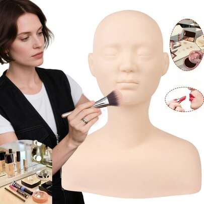 Professional Silicone Makeup Model Head With Shoulders, Life-Size Practice Doll For Beauty, Hair, Facial Care, Eyelash Extension, Massage And Makeup Training, Affordable Price, Suitable As Christmas Gift, Cosmetic, Makeup Tool, Cheap Commodity, Gift, Ladies' Gift, Christmas Present
