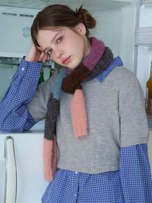 Niche Design Knitted Blend Knitted Scarf, Y2K Vibes Skinny Scarf, Colorful Patchwork Decorative Neck Warmer,Travel Essential,Beach Towel - Multicolor - View 2