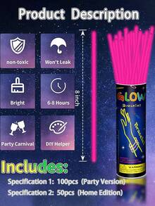 15/50/100支装粉色荧光棒。这些是能在黑暗中发光的照明产品，适合用作装饰照明。它们可持续发光8-12小时，并能发出明亮的光。 - 粉色 - 查看 7