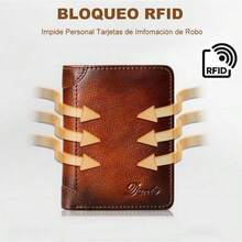 Cartera de Cuero para Hombre de Tres Pliegues con Función Antirrobo, 11 Bolsillos para Tarjetas de Crédito, Diseño Ultrafino, Gran Regalo - Marrón oscuro - Ver 5