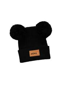 1/2/3件双绒球婴儿针织帽纯色羊毛钩针帽毛绒球儿童套头帽冬季保暖儿童无檐帽 - 彩色 - 查看 24