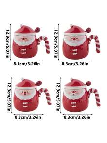 1 件圣诞老人陶瓷杯，高品质家用咖啡杯，创意圣诞杯带手柄和盖子，实用礼品杯，适合女性、朋友、办公室、家庭、机场、客厅，红色 - 彩色 - 查看 7