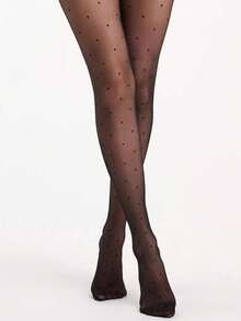 1 Pair Black Polka Dot Sheer Sexy Scratch-Resistant Pantyhose, Tights Suitable For Spring/Summer, Cozy