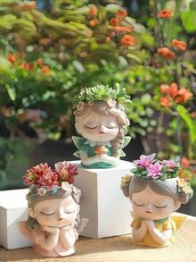 New Fairy Cute Magic Elf Girl Succulent Small Flower Pot Balcony Gardening Creative Landscape Pottery Storage Vase Decoration Vase - Multicolor - View 8