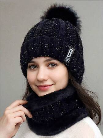 4pcs/2pcs Set Autumn And Winter Thick Woolen Hat Scarf, Warm Cycling Women's Knitted Anti Cold Hat Ear Protection Hat, Suitable For Daily Wear, Photography, And Gift Giving As An Ideal Choice