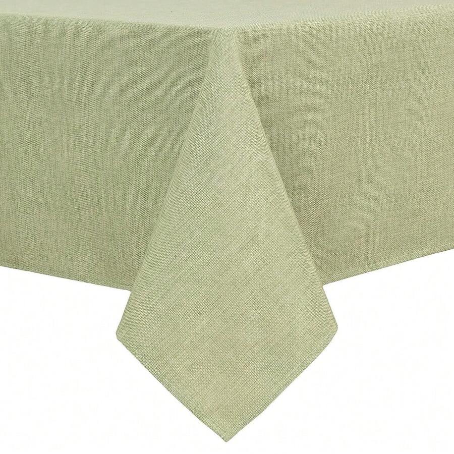 Faux Linen Rectangle Tablecloth - Wrinkle And Stain Resistant Washable Table Cloth For Kitchen Dining Room Holiday Table Cover For Dinner, Green, 60 X 84 Inch - Green84x60Rectangular - View 1
