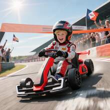 HOMCOM 24V Electric Go Kart For Kids, Ride On Racing Kart With Adjustable Seat, Battery Powered Drifting Ride On Car With Music, Light, Slow Start, Button Start, Horn, For 6-12 Years, Red - Red - View 1