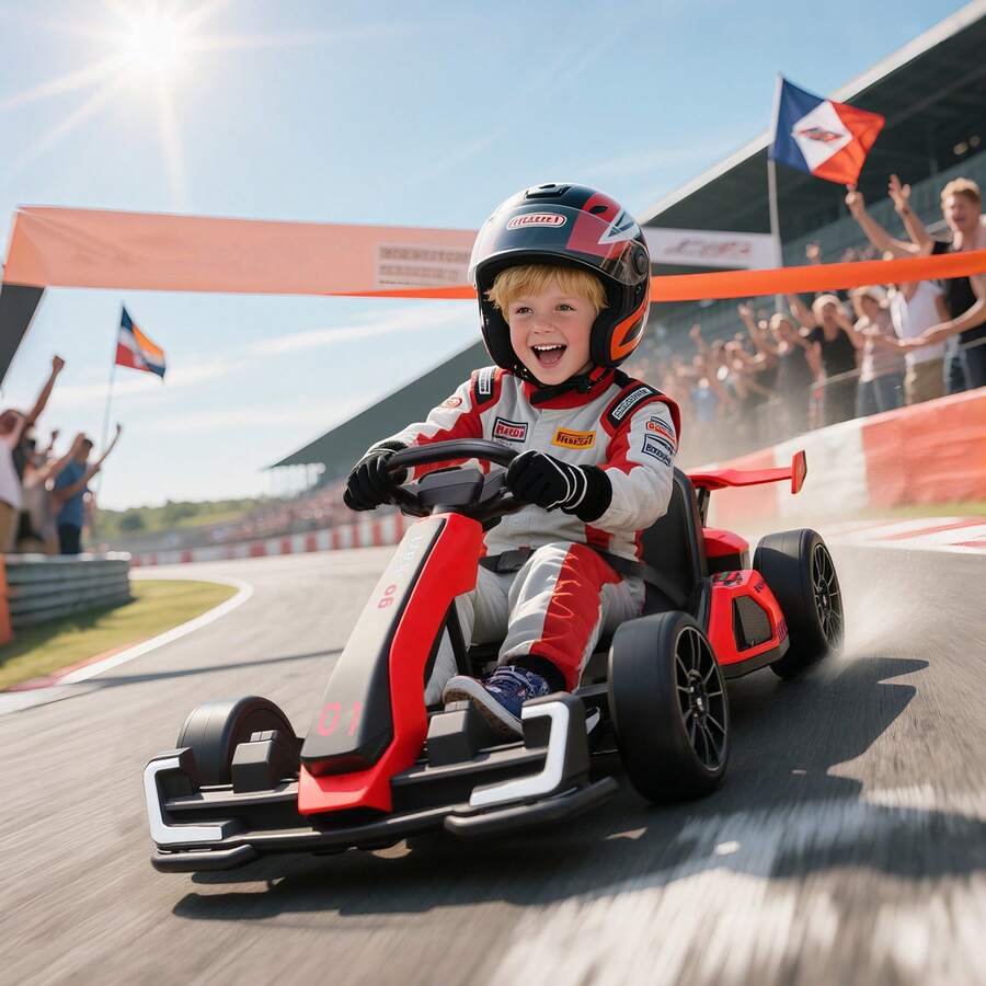 HOMCOM 24V Electric Go Kart For Kids, Ride On Racing Kart With Adjustable Seat, Battery Powered Drifting Ride On Car With Music, Light, Slow Start, Button Start, Horn, For 6-12 Years, Red - Red - View 1