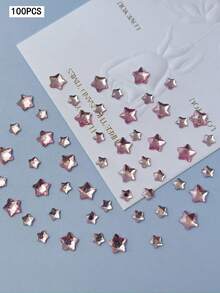 50pcs/100pcs Colorful Star 3D Nail Art Decorations, Random Mixed Colors And Sizes, Including Flat Asymmetric Five-Pointed Stars, Rose Red, Sea Blue, Light Pink 3D Nail Rhinestones, Nail Gems, Nail Art Tools, Women/Girls Nail Art Accessories, Nail Stickers Nail Charms - Multicolor - View 15