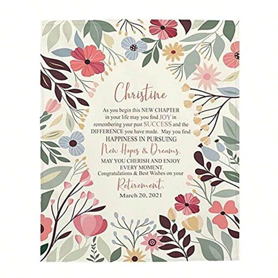Personalized Retirement Blanket For Women As You Begin This New Chapter In Your Life Flower Printed Custom Name & Date 90713 - 白色 - 查看 1