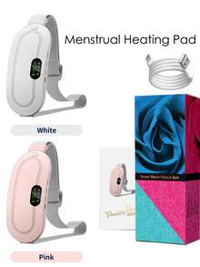 月經期肚子痛加熱墊,3段熱量和4種振動按摩模式,適用於女性和女孩禮物,經痛加熱墊,便攜式電熱快速加熱腹部包裝腰帶 - 白色 - 查看 2