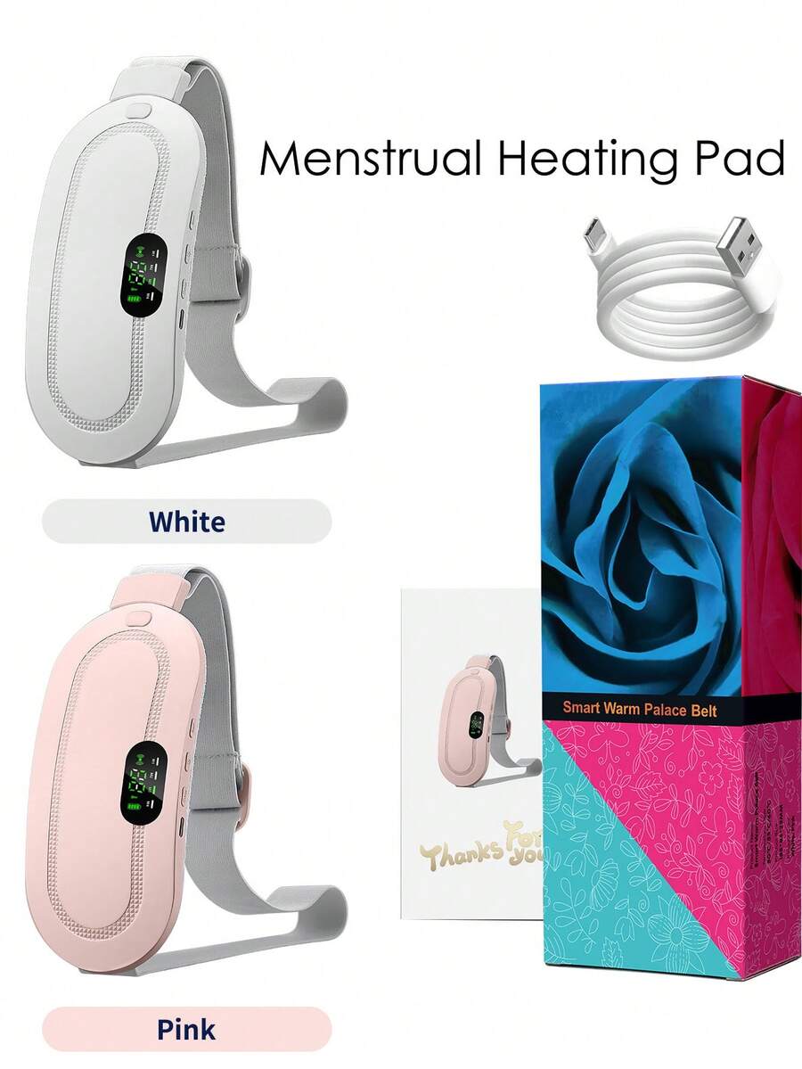 月經期肚子痛加熱墊,3段熱量和4種振動按摩模式,適用於女性和女孩禮物,經痛加熱墊,便攜式電熱快速加熱腹部包裝腰帶