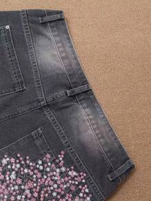 Y2K Rock Hip Hop Vintage Jeans, Loose Wide Leg Retro Jeans With Cherry Blossom Embroidery, Floral Embroidered Pocket Light Wash Pioneer Fashion Jeans - Grey - View 7