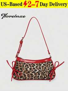 1pc Retro Lace Up Bow Decor Crossbody Shoulder Armpit Satchel Bag, Suitable For Dates, Outings, Parties, Fashionable Bow Purse For Women.Baguette Bag.Gothic Clutch For Halloween.Slim Profile Crossbody.Leopard Print Bag .Can Be Used As Valentine's Day, Thanksgiving, Halloween,Christmas Gift.Fashionable Leopard Print Women's Crossbody Bags, Shoulder Bags And Handbags, Adjustable Shoulder Straps,Retro And Elegant, Suitable For Everyday And Formal Occasions, Essential For Everyday Dates, And Ideal For Commuting And Travelling. - 多色 - 查看 1