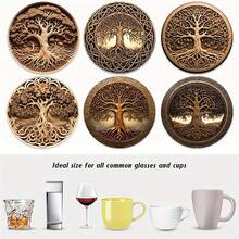 Bộ 6 miếng lót ly bằng gỗ, họa tiết Cây sự sống - in phẳng 2D, thảm lót ly chống trượt, bảo vệ mặt bàn, trang trí nhà cửa và văn phòng, trang trí nhà bếp, phụ kiện nhà bếp, trang trí bàn, quà tặng Giáng sinh, trang trí Giáng sinh, chọn từ 1 bộ, 2 bộ hoặc 31 bộ, bộ lót ly, miếng lót ly đồ uống, miếng lót ly cho cốc tại nhà - màu nâu - Xem 6
