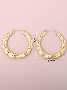 1对女士时尚镂空粗竹圈耳环，镀金，基本款，多种款式可选 - 竹節金色 - 查看 10