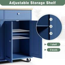 39" Kitchen Island On Wheels With Storage Cabinet Kitchen Cart Cabinet With Shelves, Cart Handle For Towel Rack Or Free Mobility, Portable Islands, - Màu xanh lam - Xem 8