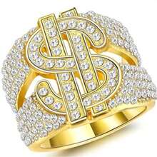 Un juego de 5 anillos de lujo para hombres con incrustaciones de diamantes, un anillo que muestra la presencia de un hombre y es adecuado para que los hombres lo usen - Dorado - Ver 9