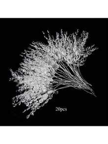 5/10/20/50件装人造花束，带亚克力珠吊坠水晶花茎枝条串珠新娘花束装饰，婚礼DIY工艺品装饰 - 白色 - 查看 11