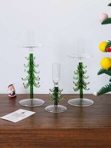 1pc Christmas Tree Glass Candle Holder, Creative Green Candle Stand For Christmas, High-Quality And Exquisite, Can Accommodate Candle Wax Residue, Suitable For Christmas Home Decor, Living Room, Entryway, Fireplace, Dining Table Decoration, Gift
