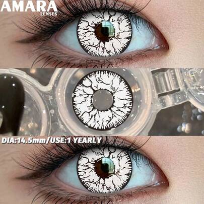 AMARA 1 par de lentes de contato brancas para cosplay de vampiros, cosplay de anime, lentes de contato para olhos, cosméticos, coloridas, multicoloridas, pupila, uso anual