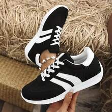 Striped Low-Top Shoes Lace-Up Style Simple And Versatile Daily Commuting And Shopping Easy To Walk Practical And Durable - Black - View 2