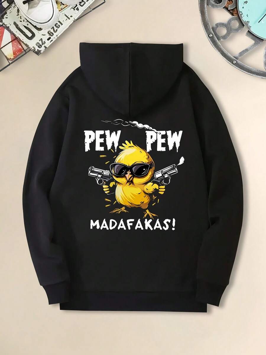 Sudadera con capucha gráfica divertida de hombres - Sudadera negra con pájaro amarillo, sudadera con capucha de ajuste holgado para uso diario y disfraces de Halloween, ropa casual de calle para todas las estaciones, sudadera de Halloween, ropa de disfraz, diseño juguetón, ropa cómoda, moda de streetwear, estilo urbano, tela suave, top de manga larga, buscadores de disfraces - Negro - Ver 1