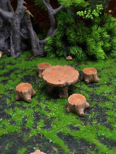1/5 pièces Mini souche d'arbre, ornements de table et de chaise en bois de jardin, accessoires de décoration artistique, artisanat en résine convenant pour la décoration de maison de poupée et les projets DIY, fournitures de maison de poupée, paysages miniatures, jardins de fées