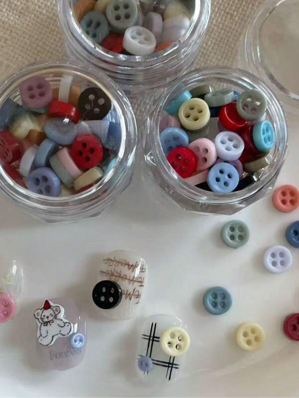 1pc Colorful Pearlescent Resin 4-Hole Narrow Button, DIY Nail Decoration Accessory, Suitable For Nail Salons, Delicate & Cute, Elegant For Women