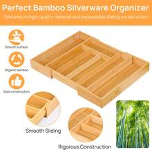 Expandable Bamboo Kitchen Drawer Organizer – Adjustable Cutlery Tray For Utensils, Silverware, And Flatware – 5 To 7 Slots Bamboo Drawer Divider For Kitchen Storage (Natural Wood) - Wood - View 4